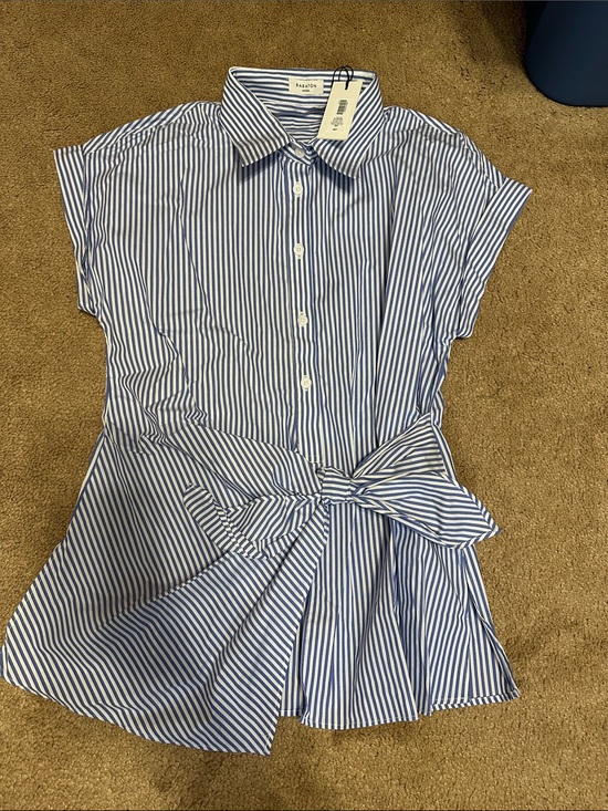 Aritzia Tops - Aritzia Blue & White Striped Tie-Waist Button Down Blouse